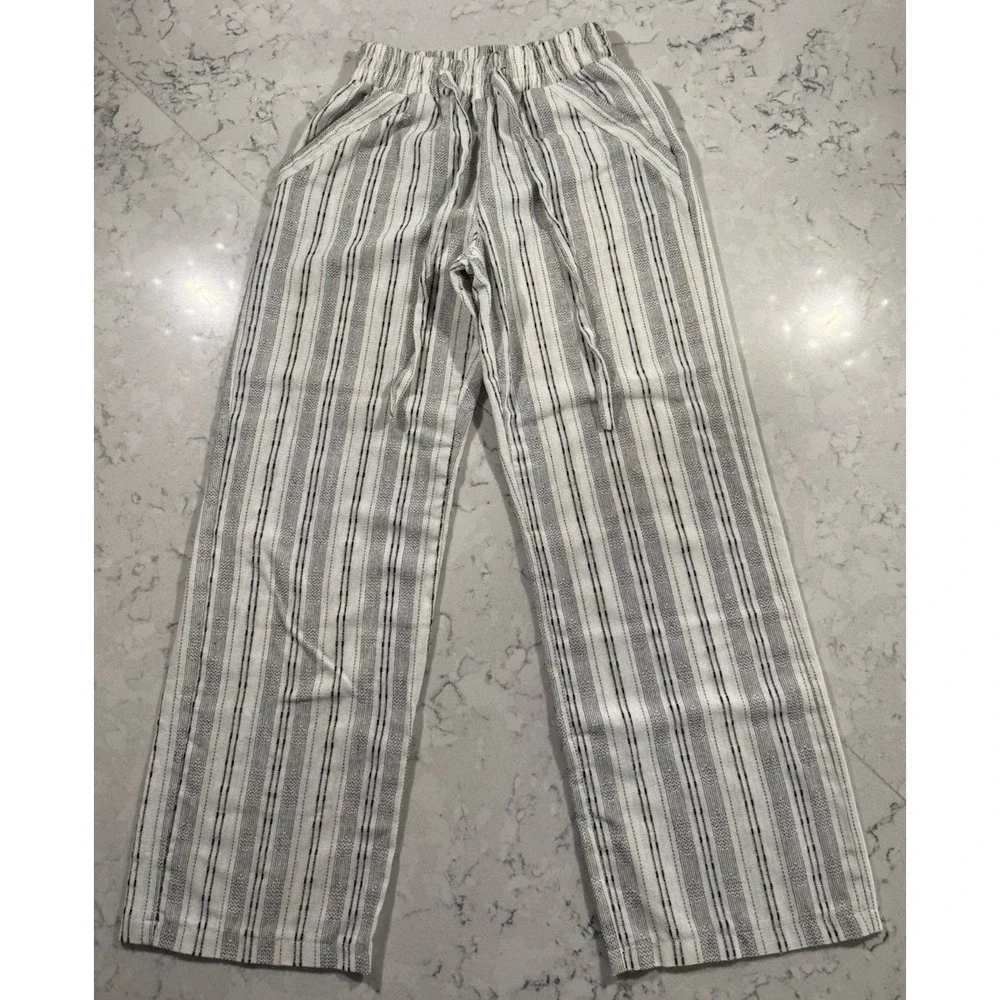 Sienna Sky Wide Leg Pants Womens Small White Gray Black Stripe Elastic Waist